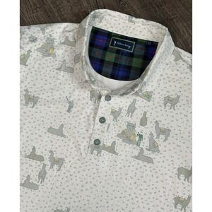 William Murray Golf Casual‎ White Polo Shirt Llama All Over Print Mens L